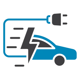 Symbol für Elektroauto-Ladestation mit Stecker und Blitz, Fokus auf Elektromobilität.